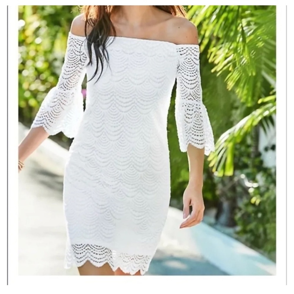 Lily Lexa dress, scalloped shell lace